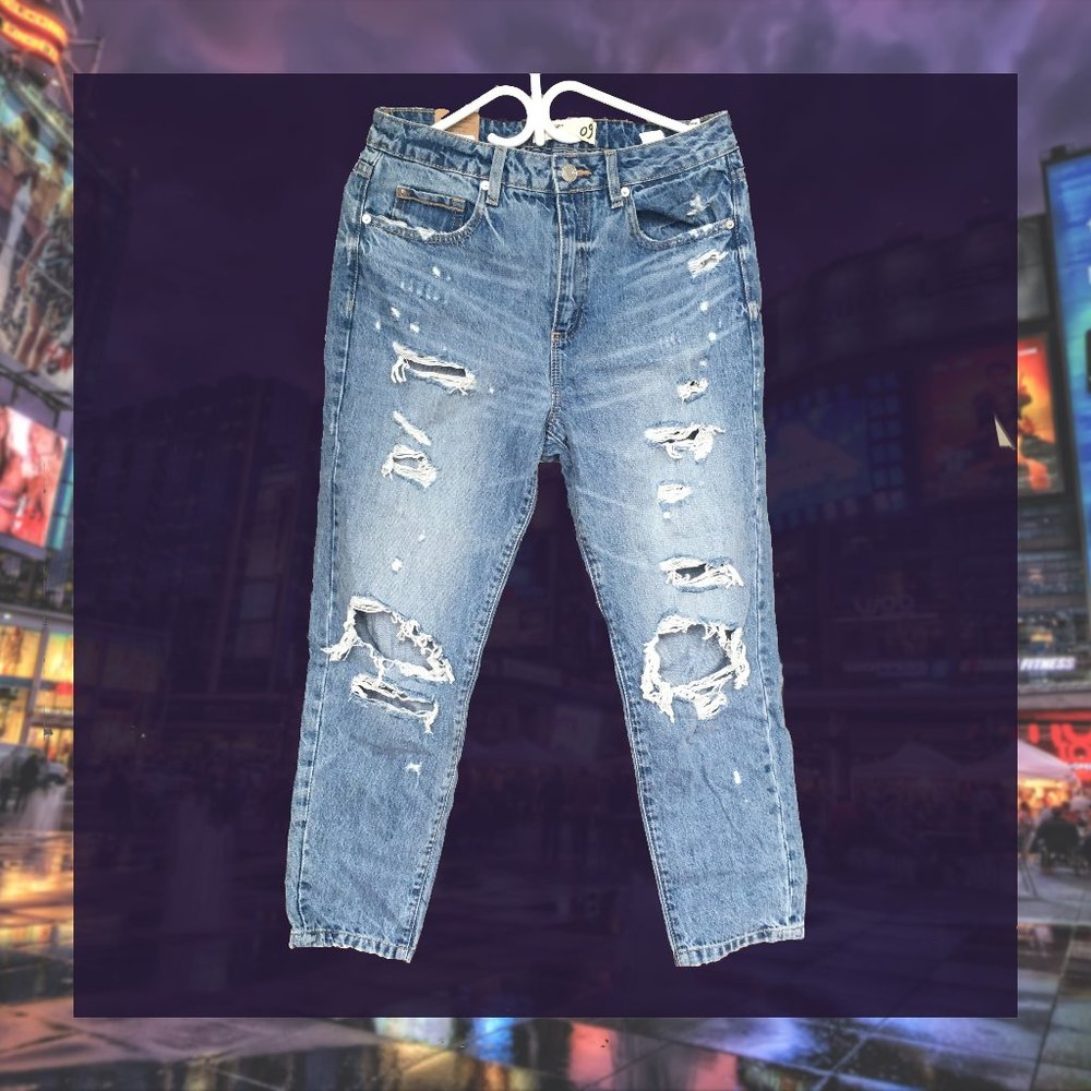 Garage High Rise Mom Jeans Distressed